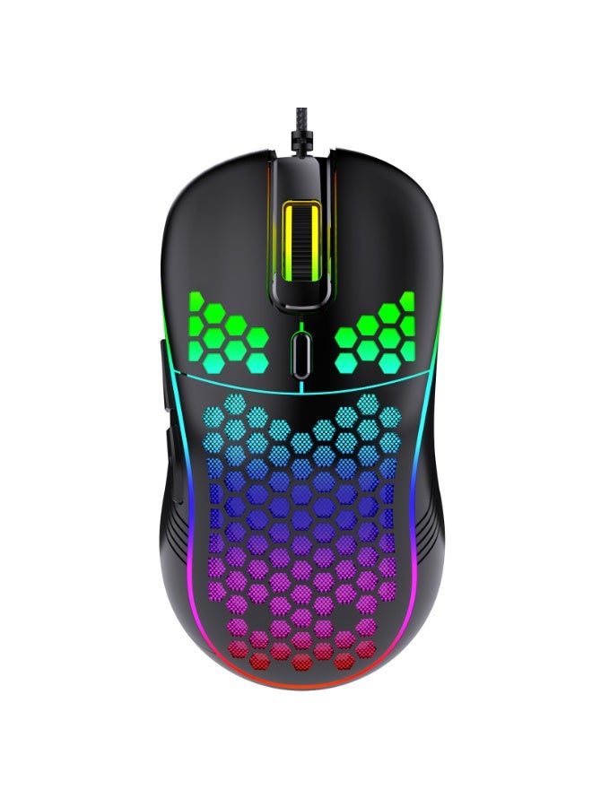 ماوس ألعاب سلكي، إضاءة خلفية RGB، تصميم قرص العسل، 7200 DPI قابل للتعديل، ماوس كمبيوتر مريح خفيف الوزن، مستشعر عالي الدقة لألعاب الكمبيوتر والماك الإلكترونية، أسود - Image 1